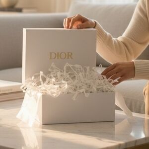 Dior White Gift Box and Tissue Paper Set with Gold Logo NWOT